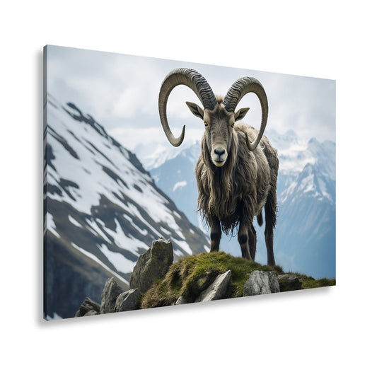 Leinwandbild Majestätischer Steinbock trotzt der kühlen Bergwelt. - deyoli