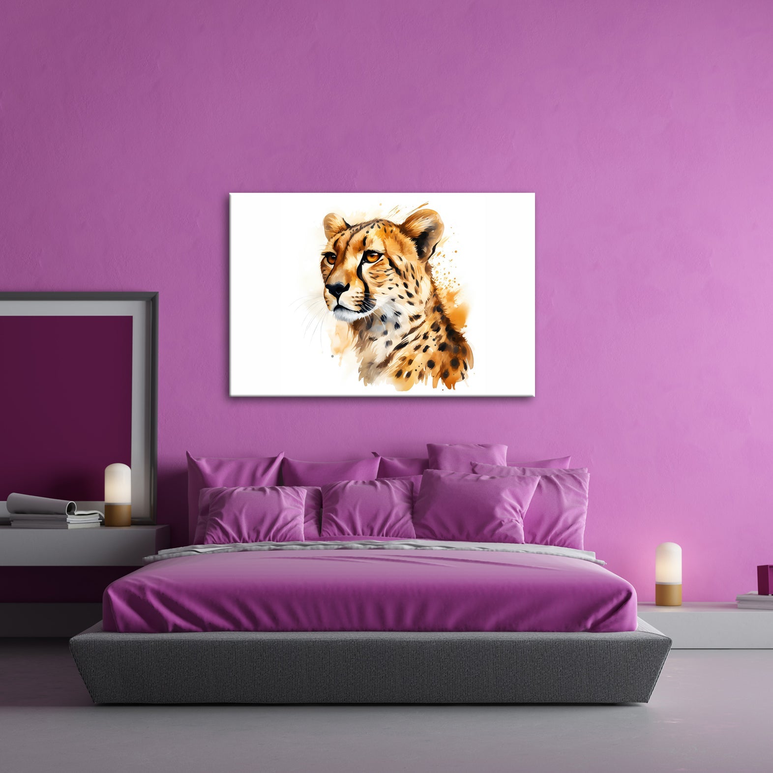 Leinwandbild Majestät in Aquarell – Gepard blickt stolz in die Ferne. - deyoli