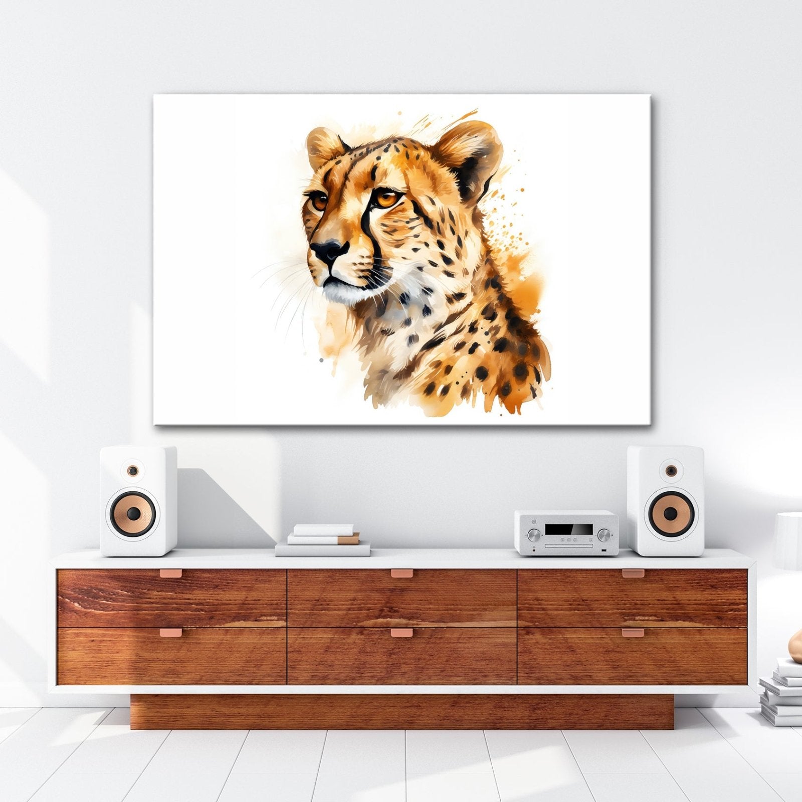Leinwandbild Majestät in Aquarell – Gepard blickt stolz in die Ferne. - deyoli