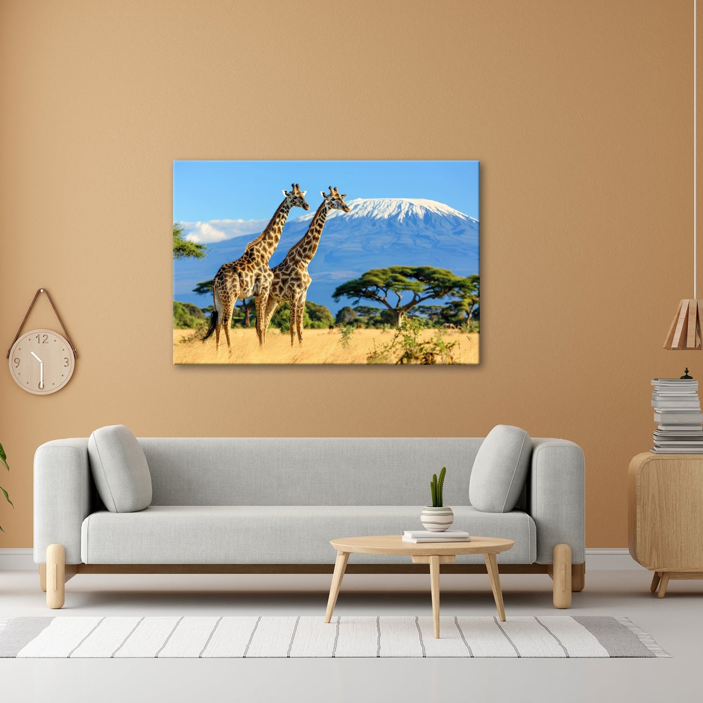 Leinwandbild Majestätische Giraffen vor dem Kilimandscharo - deyoli