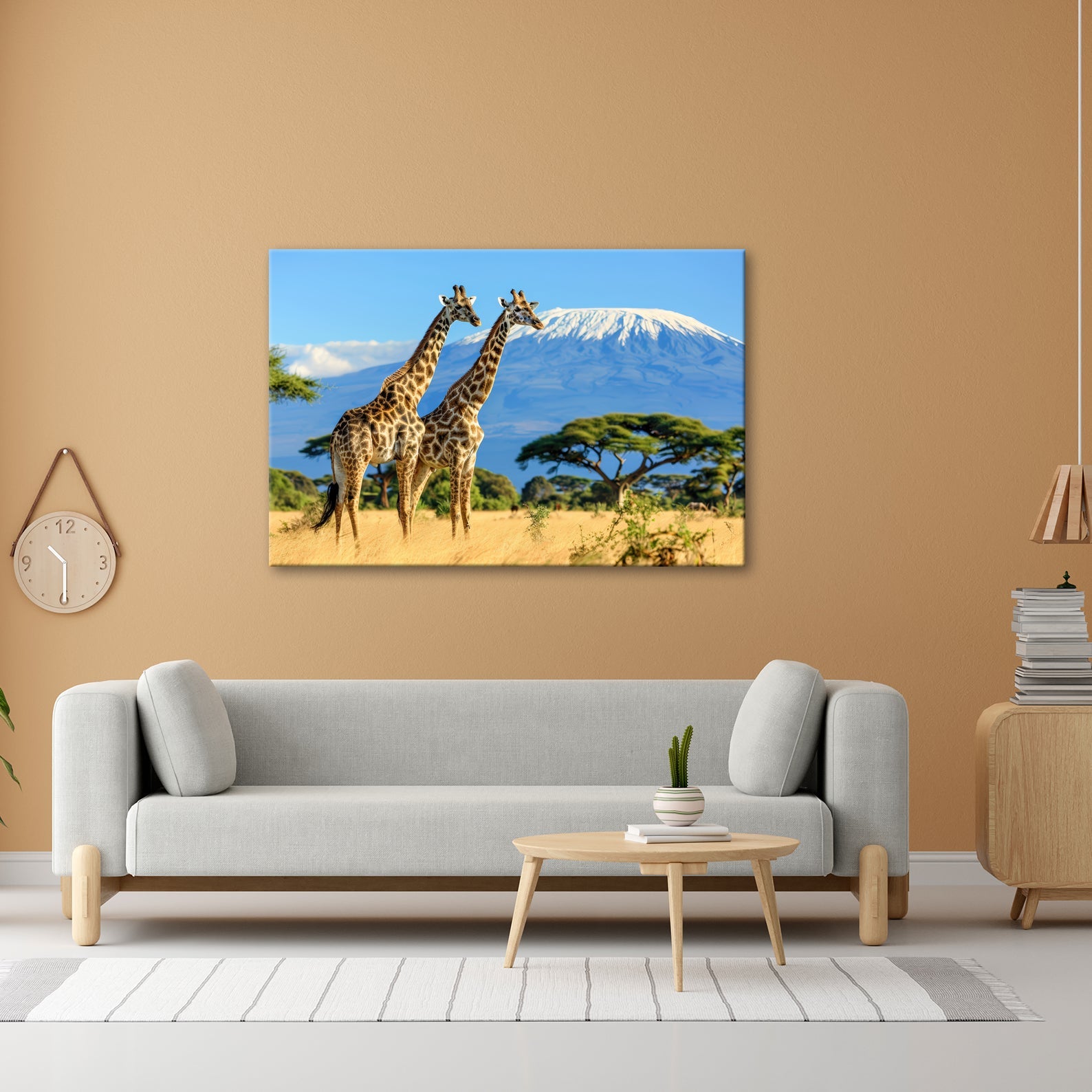 Leinwandbild Majestätische Giraffen vor dem Kilimandscharo - deyoli