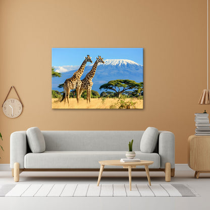 Leinwandbild Majestätische Giraffen vor dem Kilimandscharo - deyoli