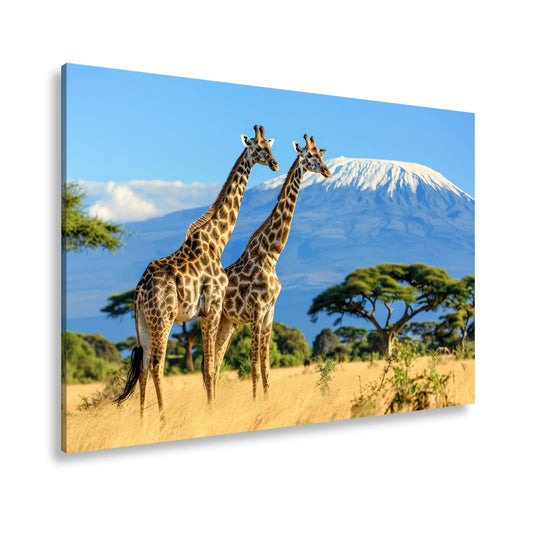 Leinwandbild Majestätische Giraffen vor dem Kilimandscharo - deyoli