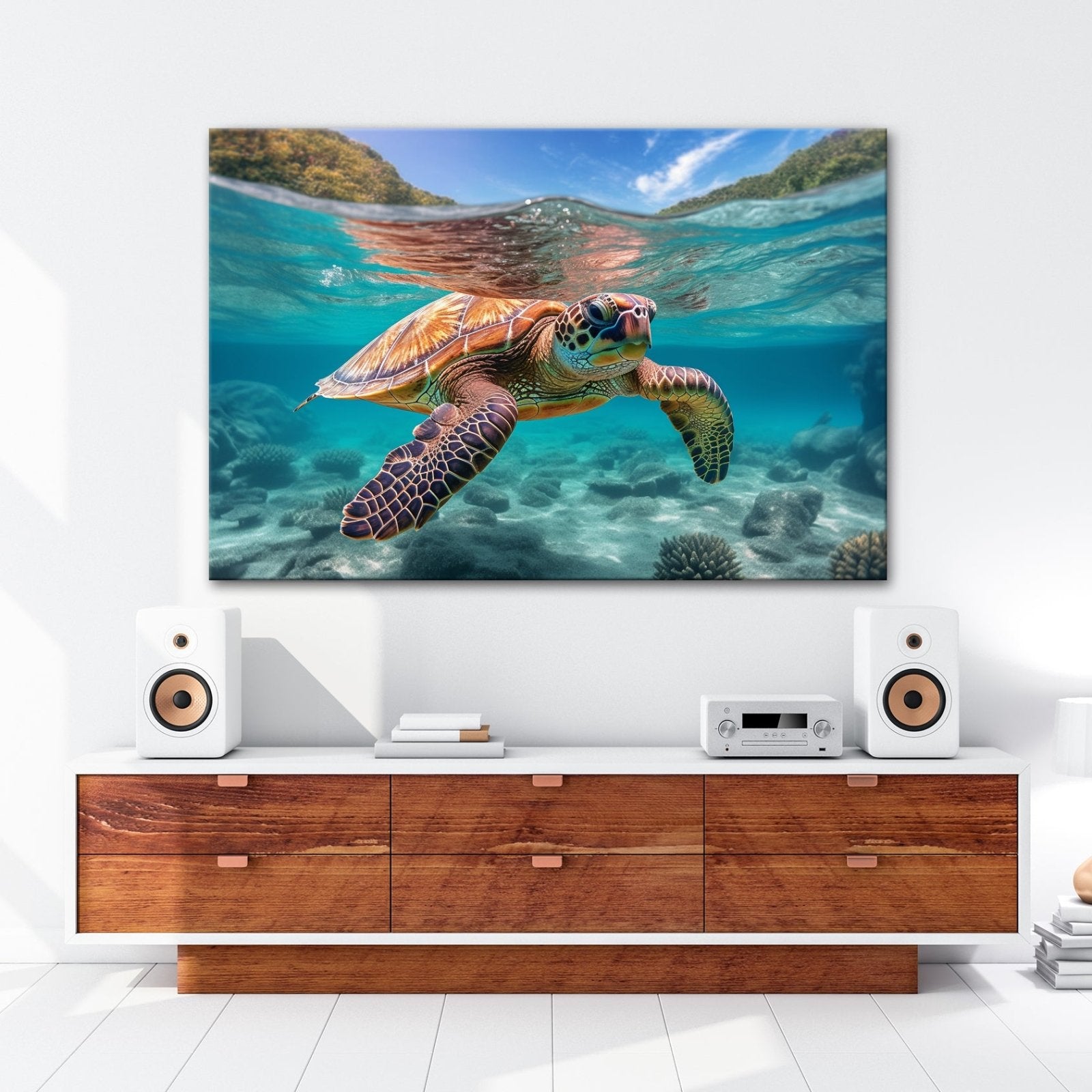 Leinwandbild Majestätische Schildkröte gleitet durch tropische Klarheit. - deyoli