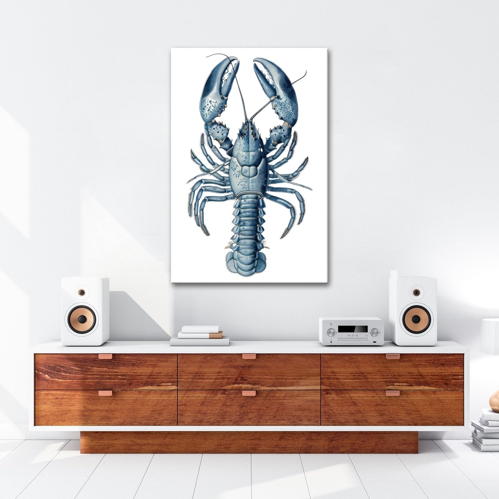 Leinwandbild Majestätischer blauer Hummer in feiner naturgetreuer Illustration - deyoli