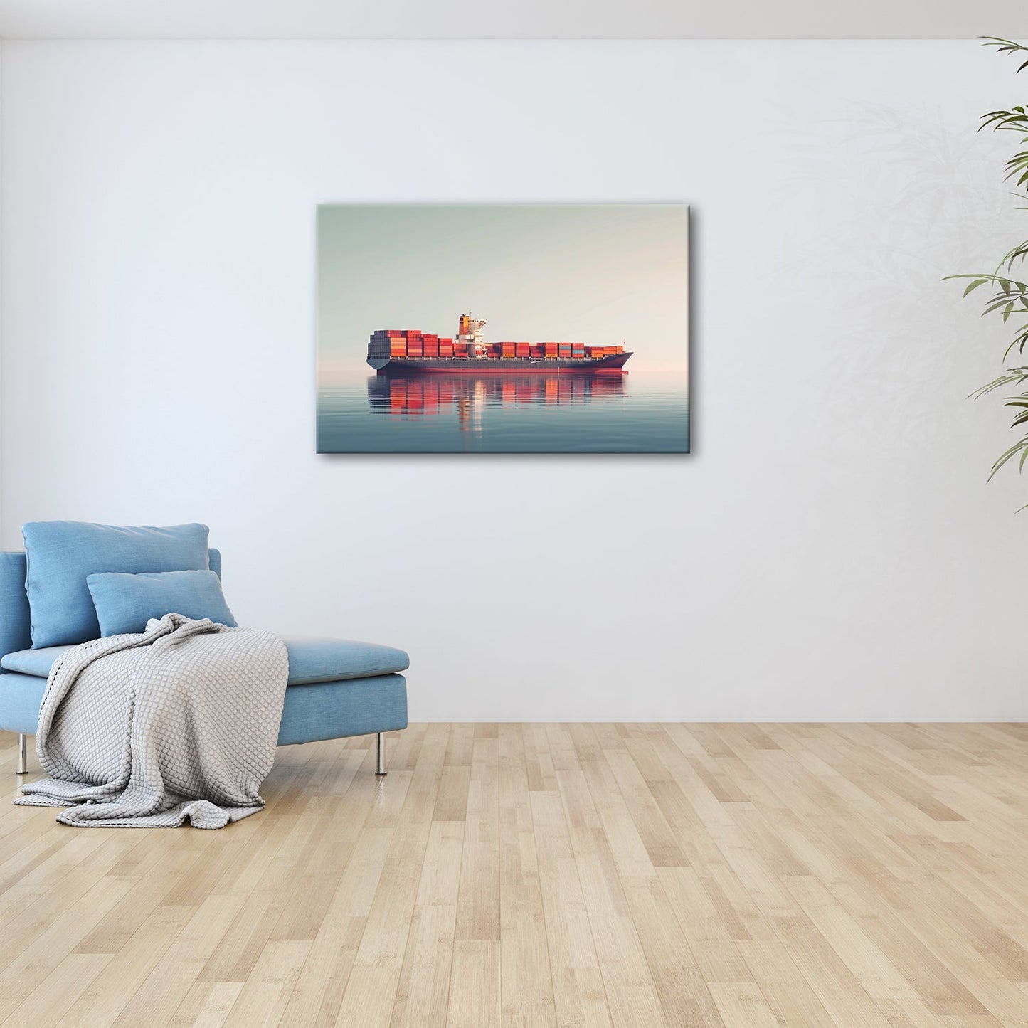 Leinwandbild Majestätischer Frachter in ruhiger See XXL – Schiff Wandbild Meer - deyoli