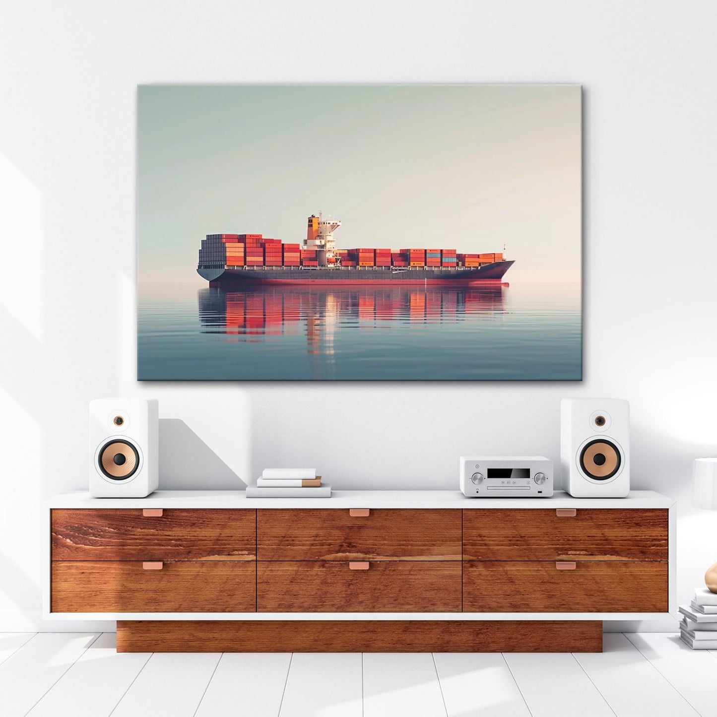 Leinwandbild Majestätischer Frachter in ruhiger See XXL – Schiff Wandbild Meer - deyoli