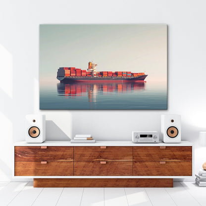 Leinwandbild Majestätischer Frachter in ruhiger See XXL – Schiff Wandbild Meer - deyoli