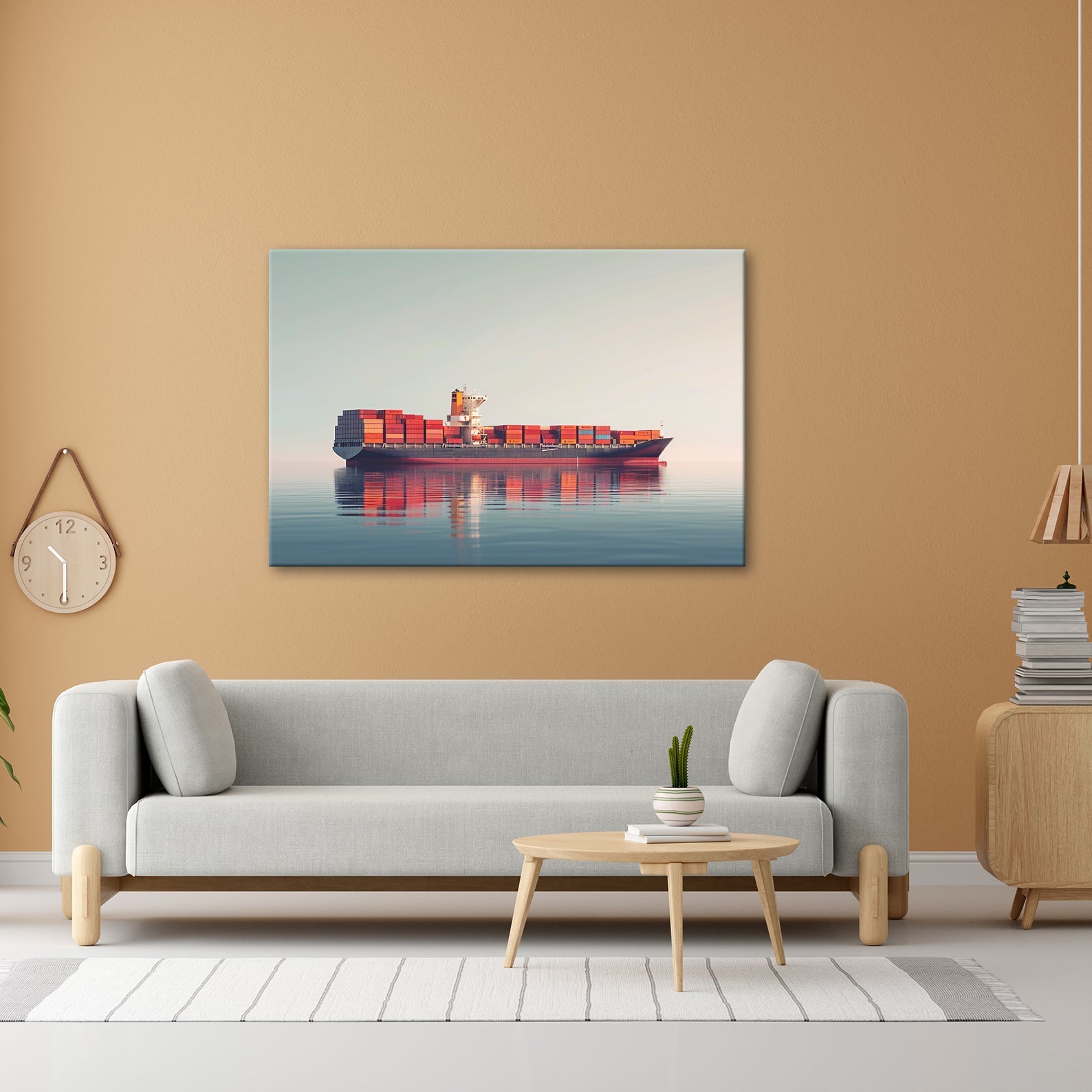 Leinwandbild Majestätischer Frachter in ruhiger See XXL – Schiff Wandbild Meer - deyoli