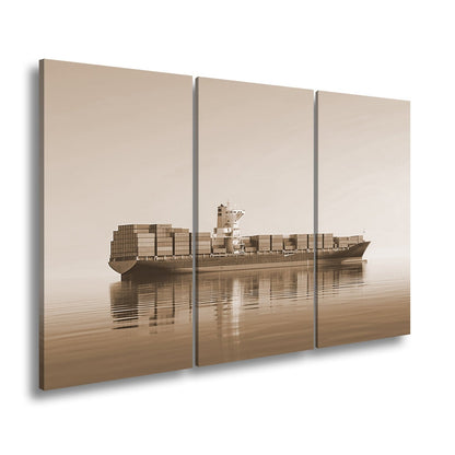 Leinwandbild Majestätischer Frachter in ruhiger See XXL – Schiff Wandbild Meer - deyoli