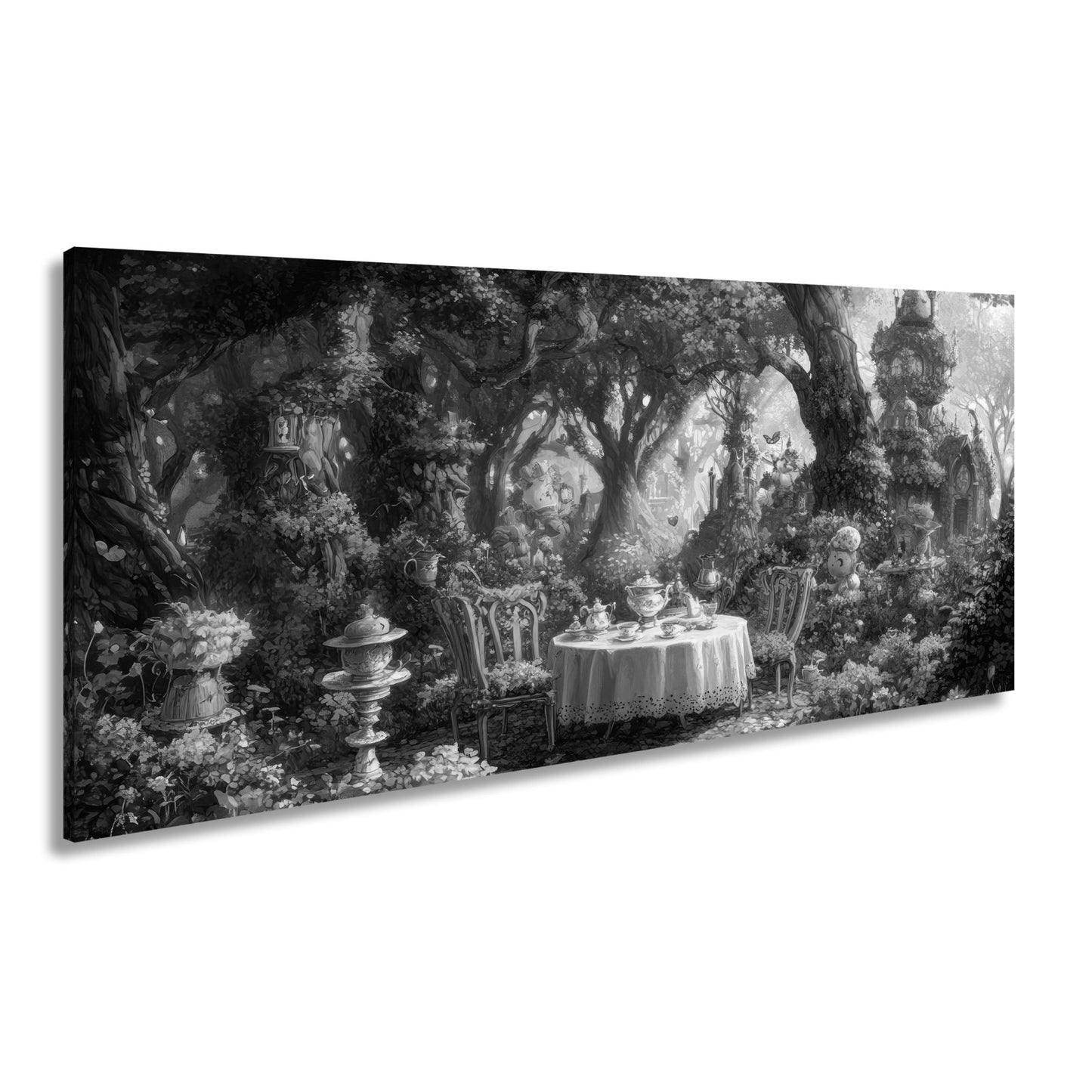 Leinwandbild Märchenhafte Waldteestunde in einem blühenden Zaubergarten - deyoli