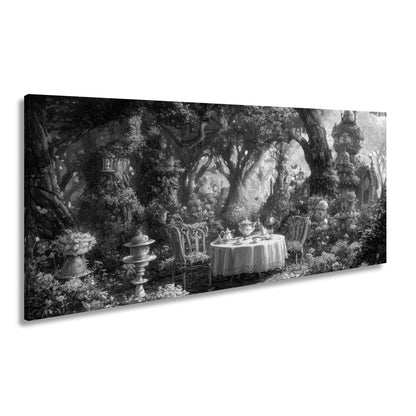 Leinwandbild Märchenhafte Waldteestunde in einem blühenden Zaubergarten - deyoli