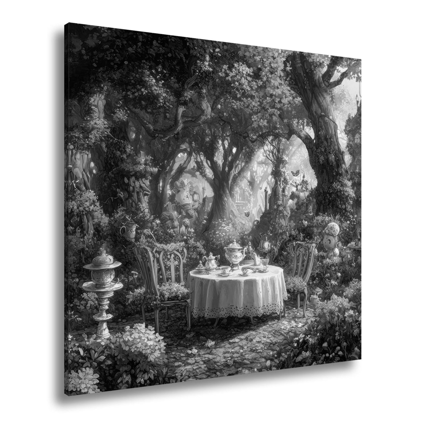 Leinwandbild Märchenhafte Waldteestunde in einem blühenden Zaubergarten - deyoli