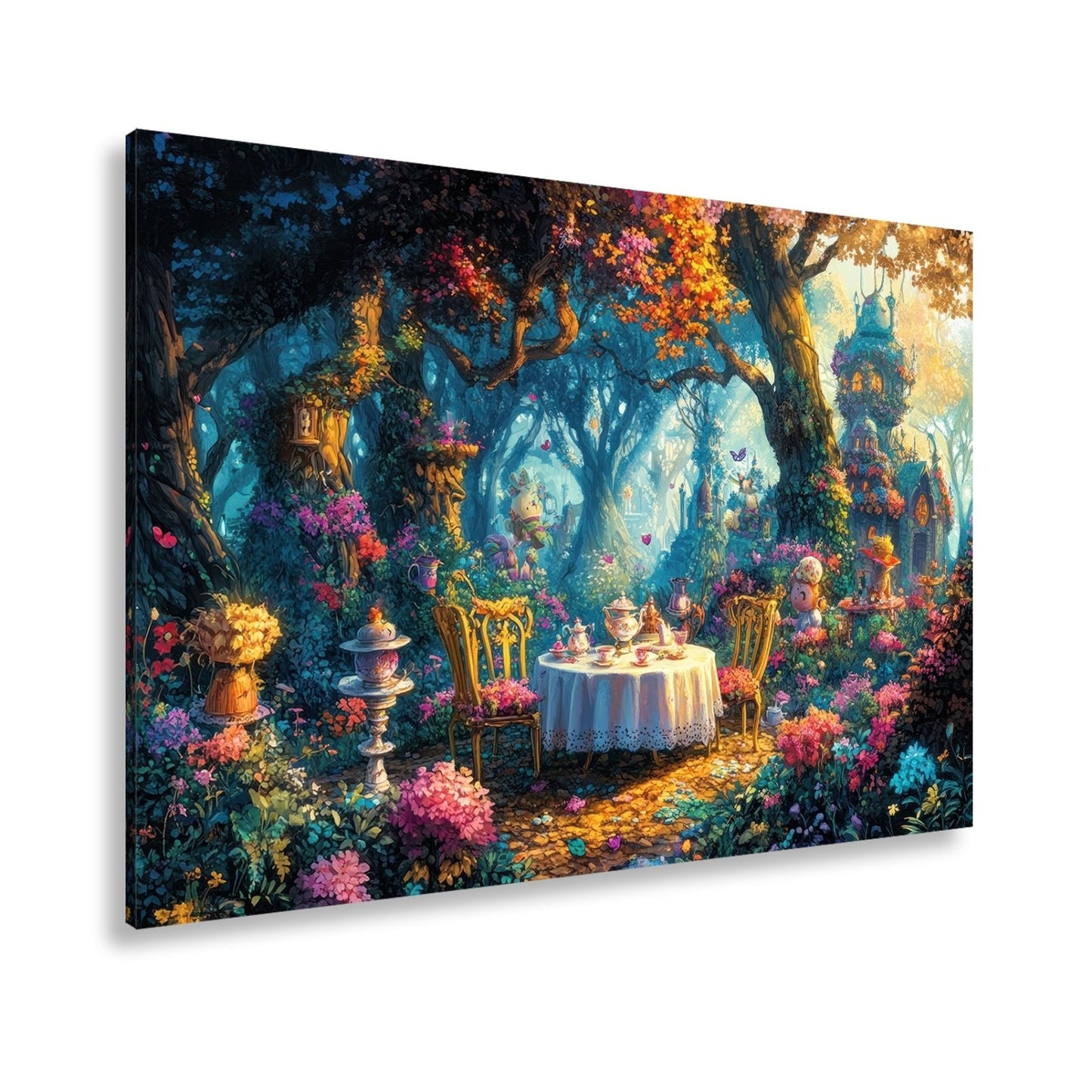 Leinwandbild Märchenhafte Waldteestunde in einem blühenden Zaubergarten - deyoli