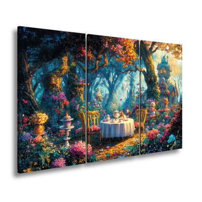 Leinwandbild Märchenhafte Waldteestunde in einem blühenden Zaubergarten - deyoli