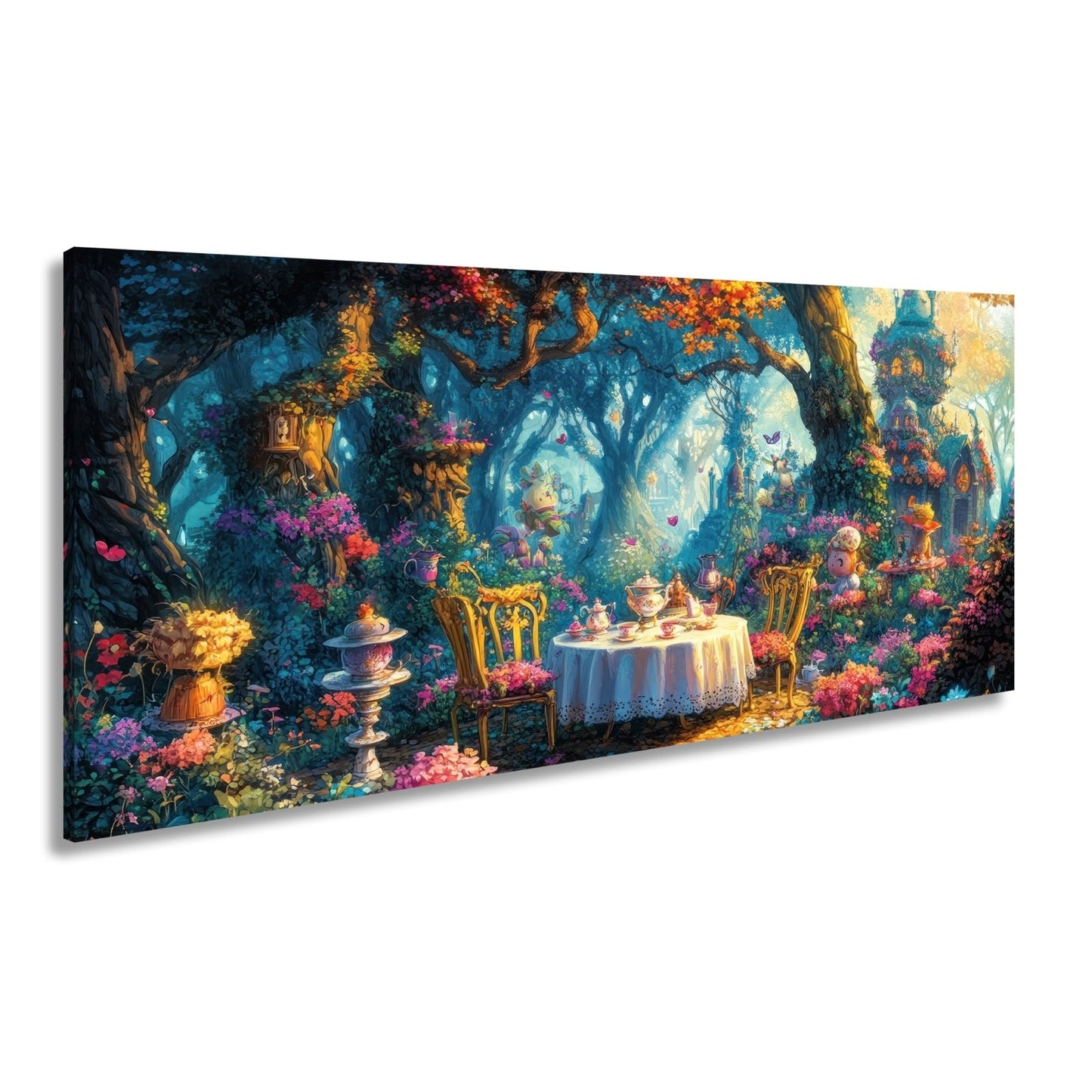 Leinwandbild Märchenhafte Waldteestunde in einem blühenden Zaubergarten - deyoli