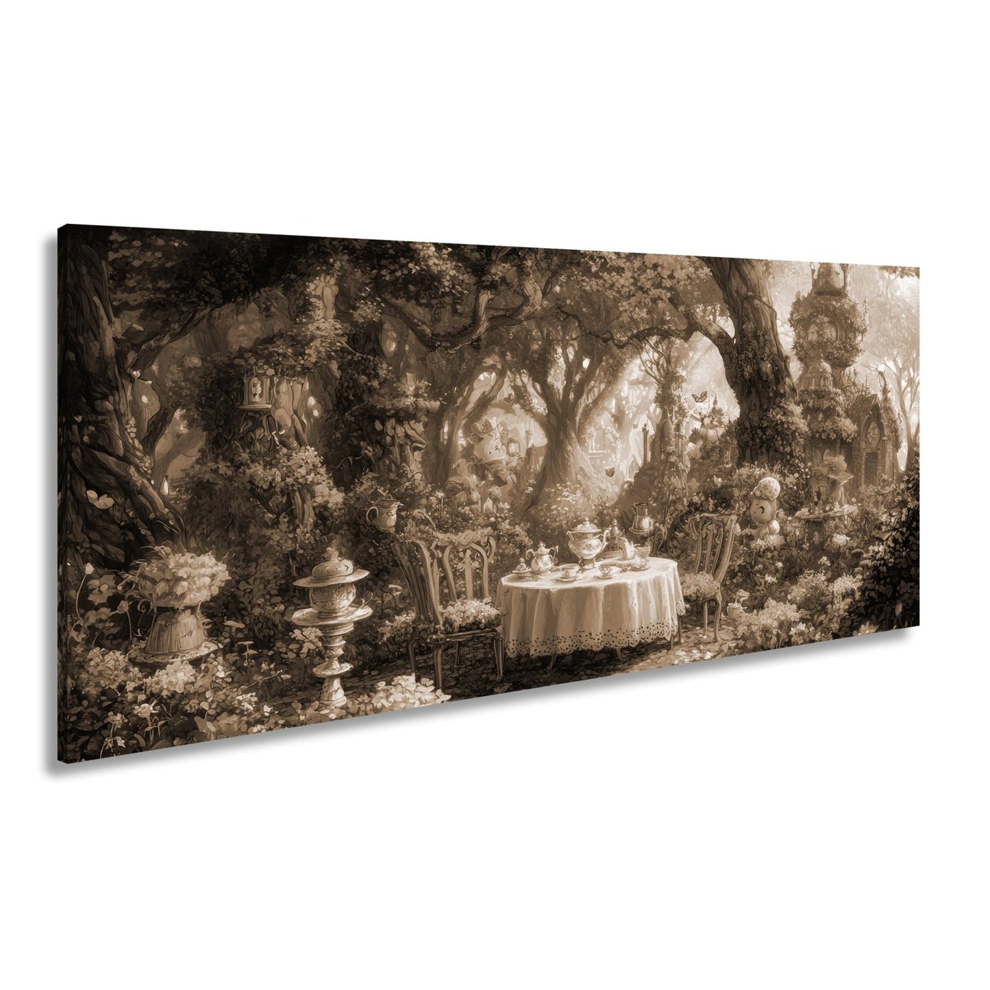 Leinwandbild Märchenhafte Waldteestunde in einem blühenden Zaubergarten - deyoli