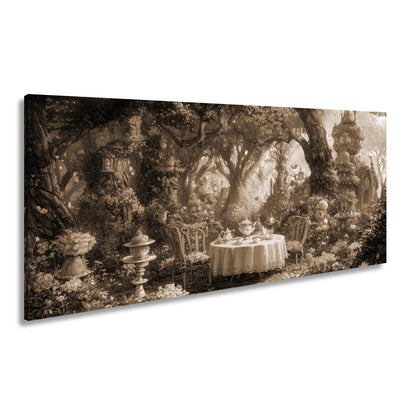 Leinwandbild Märchenhafte Waldteestunde in einem blühenden Zaubergarten - deyoli