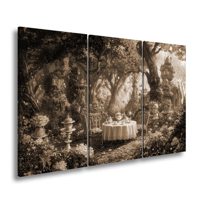 Leinwandbild Märchenhafte Waldteestunde in einem blühenden Zaubergarten - deyoli