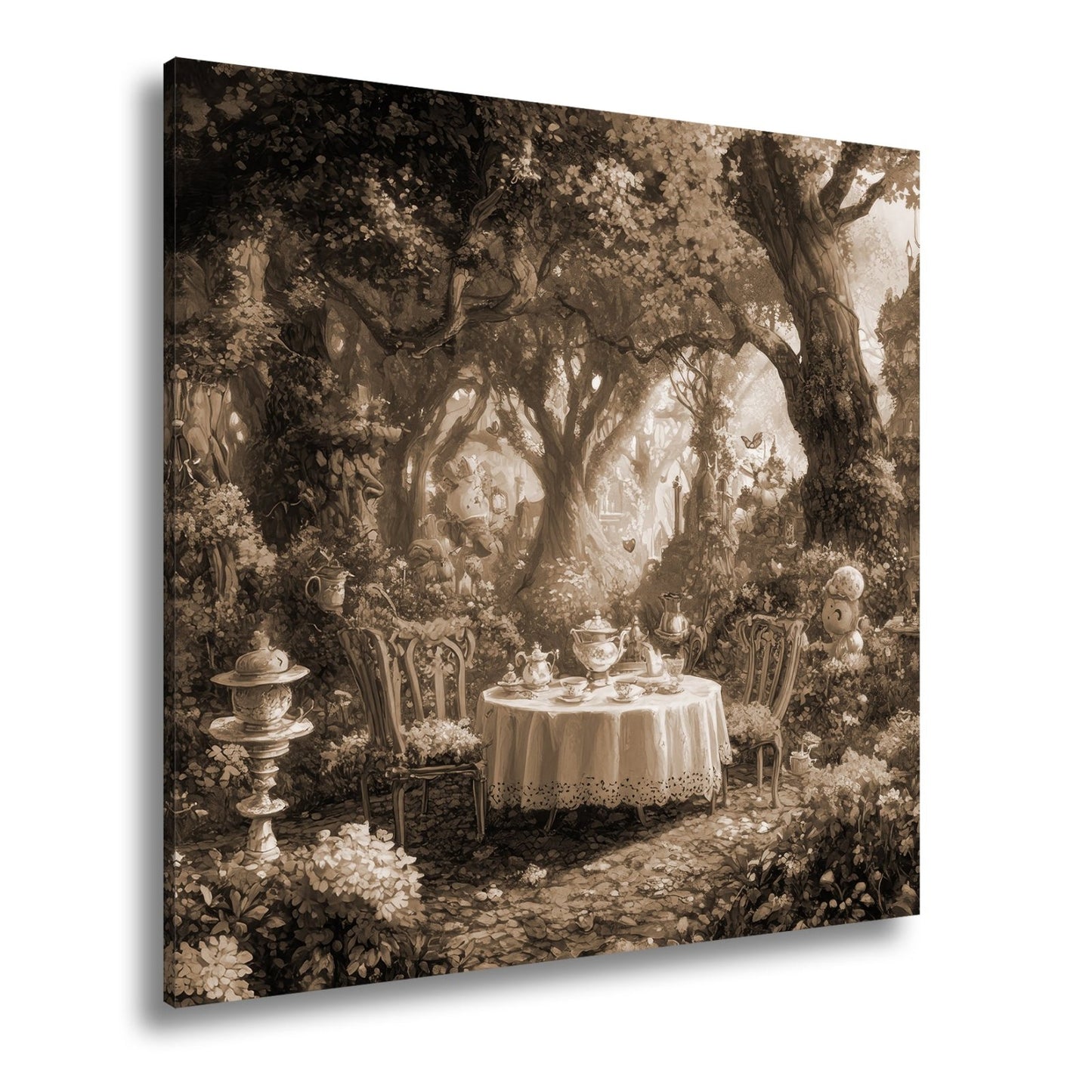 Leinwandbild Märchenhafte Waldteestunde in einem blühenden Zaubergarten - deyoli