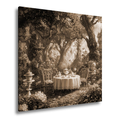 Leinwandbild Märchenhafte Waldteestunde in einem blühenden Zaubergarten - deyoli