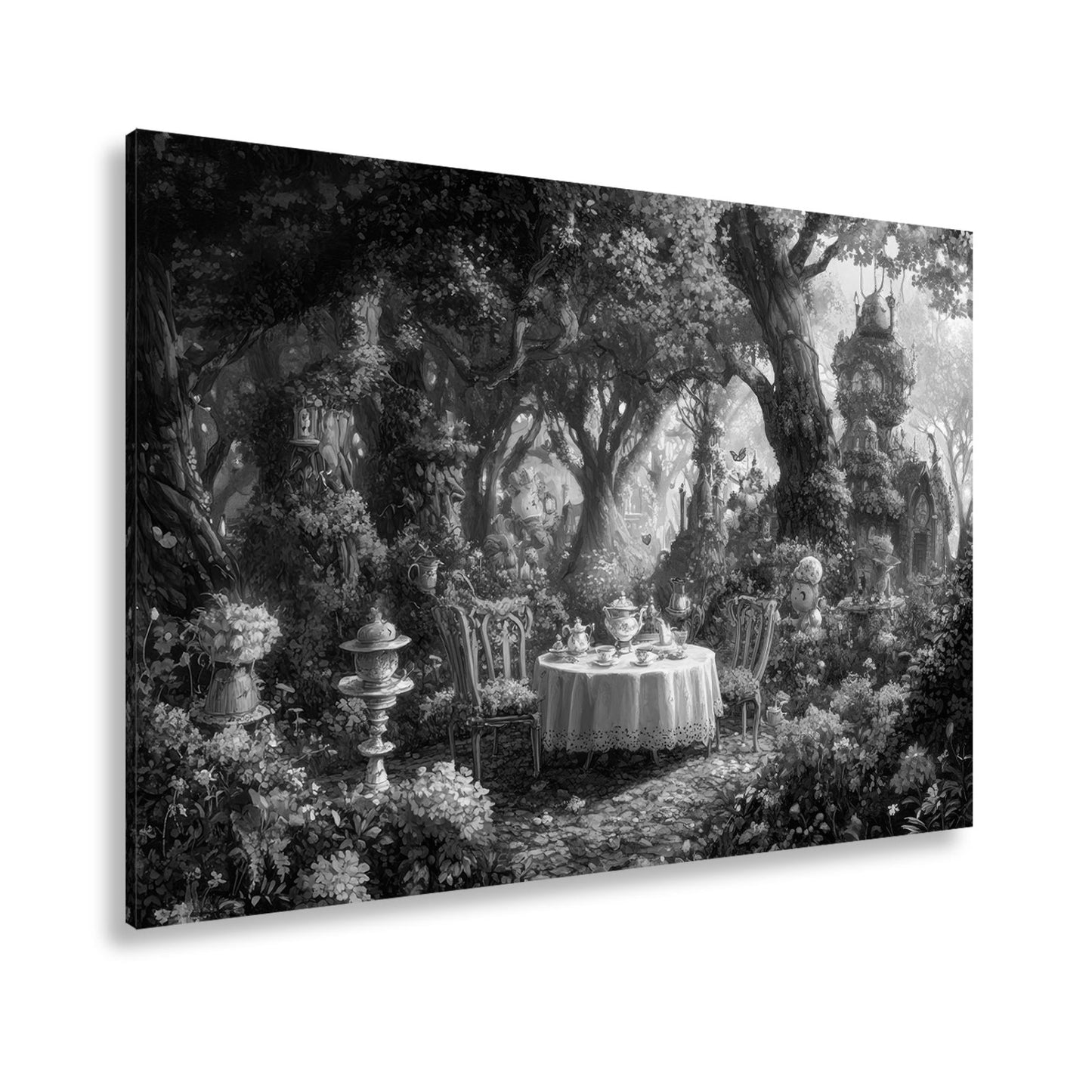 Leinwandbild Märchenhafte Waldteestunde in einem blühenden Zaubergarten - deyoli