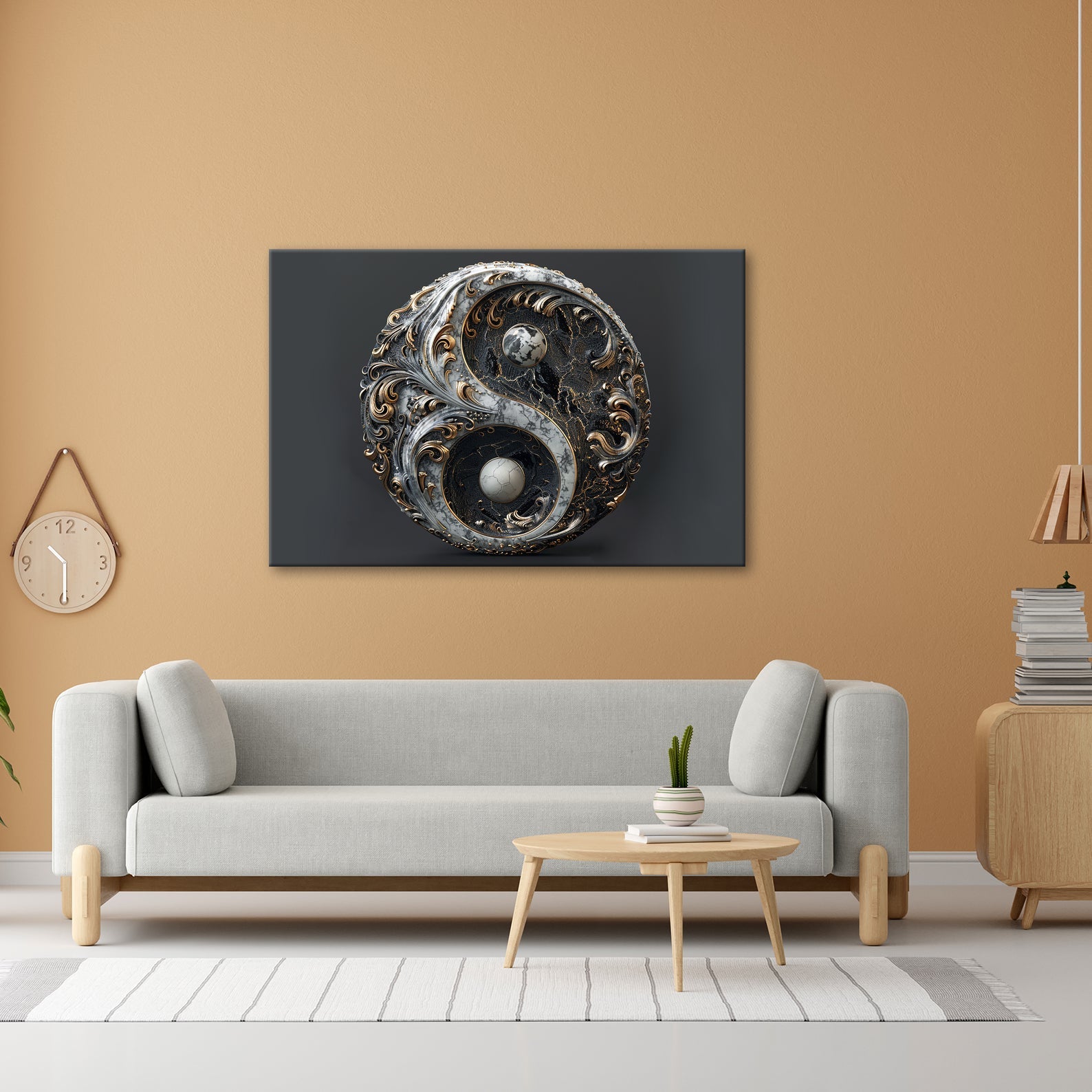 Leinwandbild Marmoriertes Yin - Yang pulsiert in dunkel - goldener Kraft - deyoli