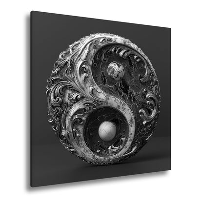 Leinwandbild Marmoriertes Yin - Yang pulsiert in dunkel - goldener Kraft - deyoli