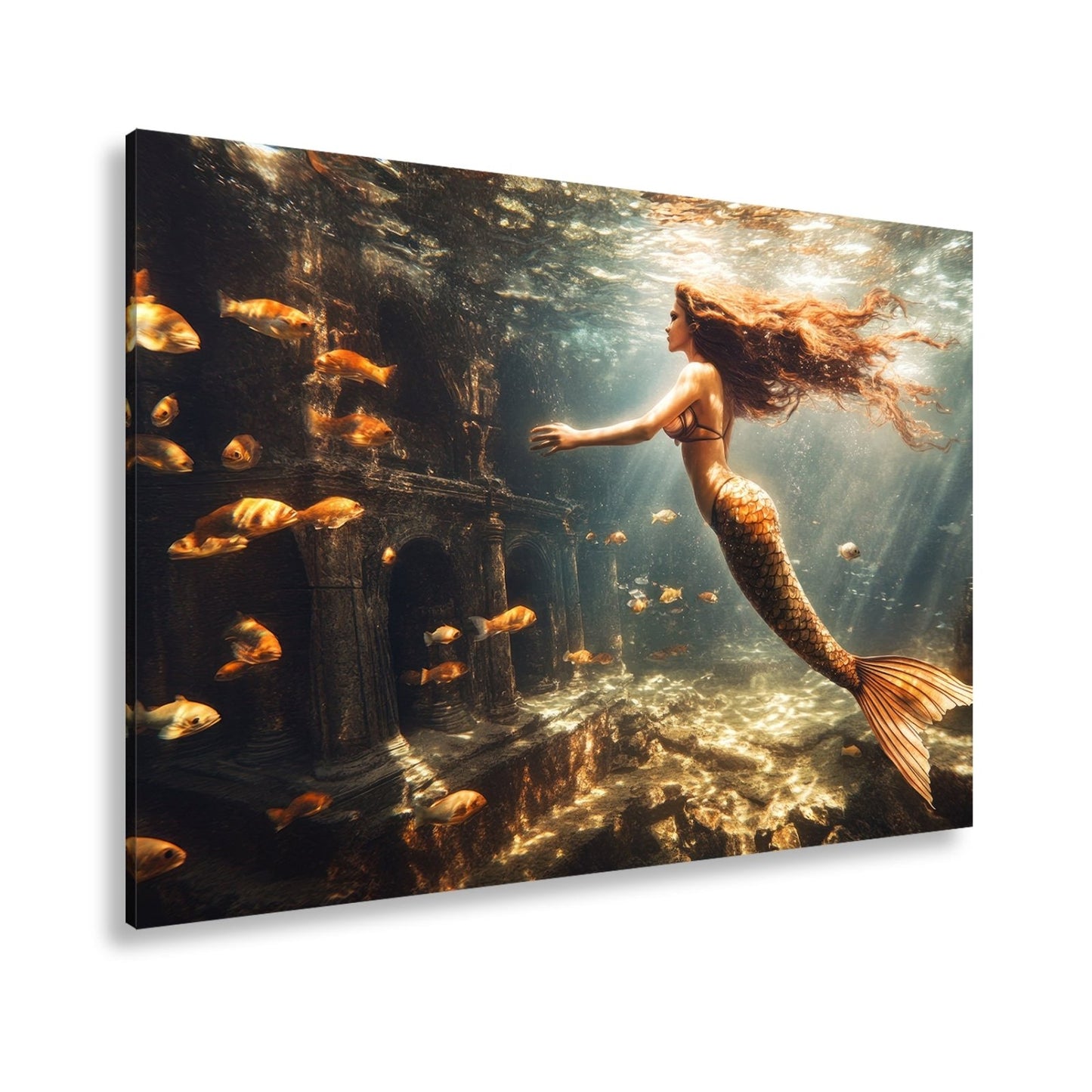 Leinwandbild Meerjungfrau im magischen Unterwasserlicht XXL – Fantasy Wandbild - deyoli