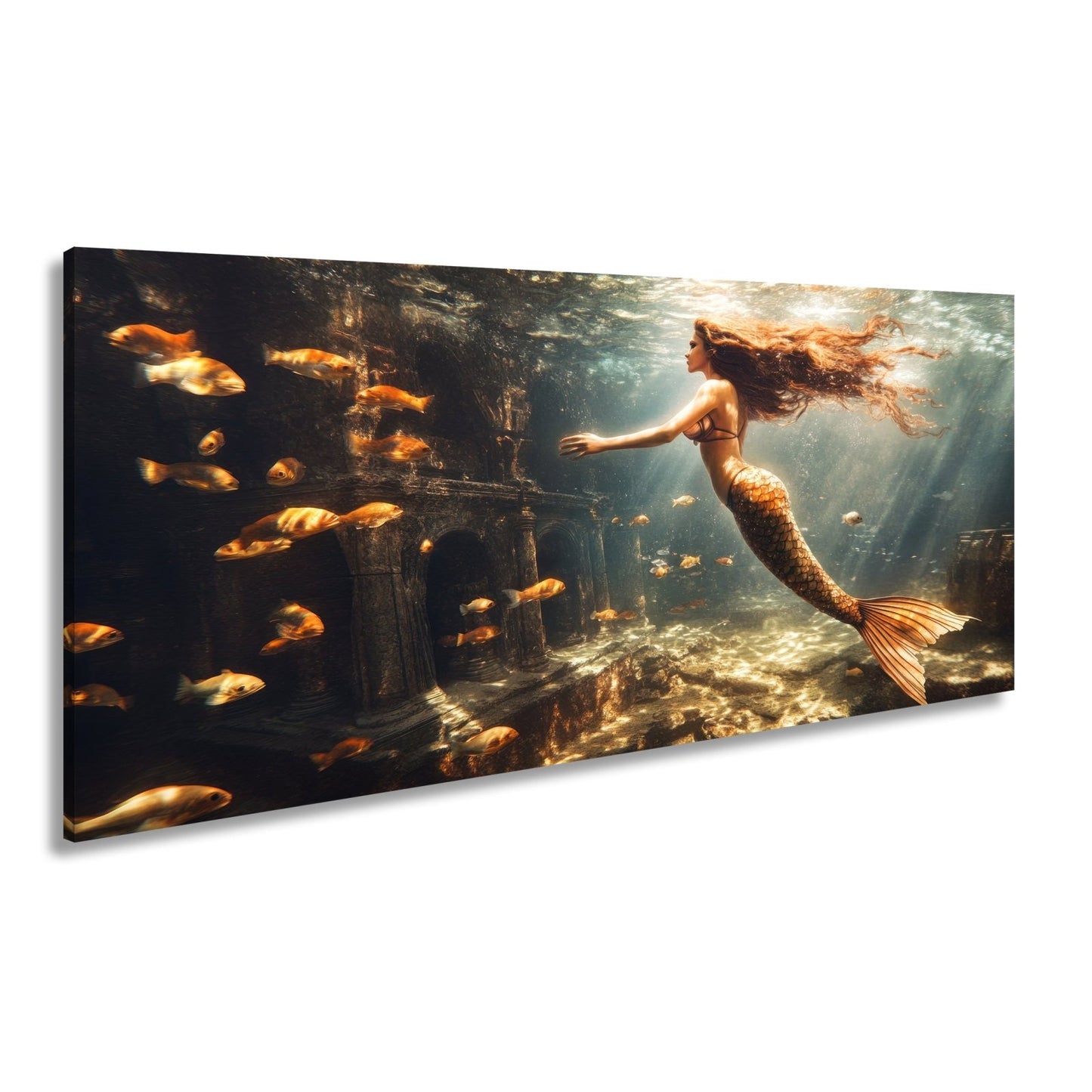 Leinwandbild Meerjungfrau im magischen Unterwasserlicht XXL – Fantasy Wandbild - deyoli