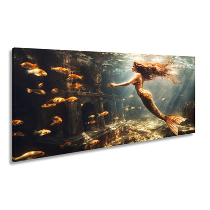 Leinwandbild Meerjungfrau im magischen Unterwasserlicht XXL – Fantasy Wandbild - deyoli