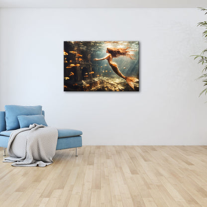 Leinwandbild Meerjungfrau im magischen Unterwasserlicht XXL – Fantasy Wandbild - deyoli