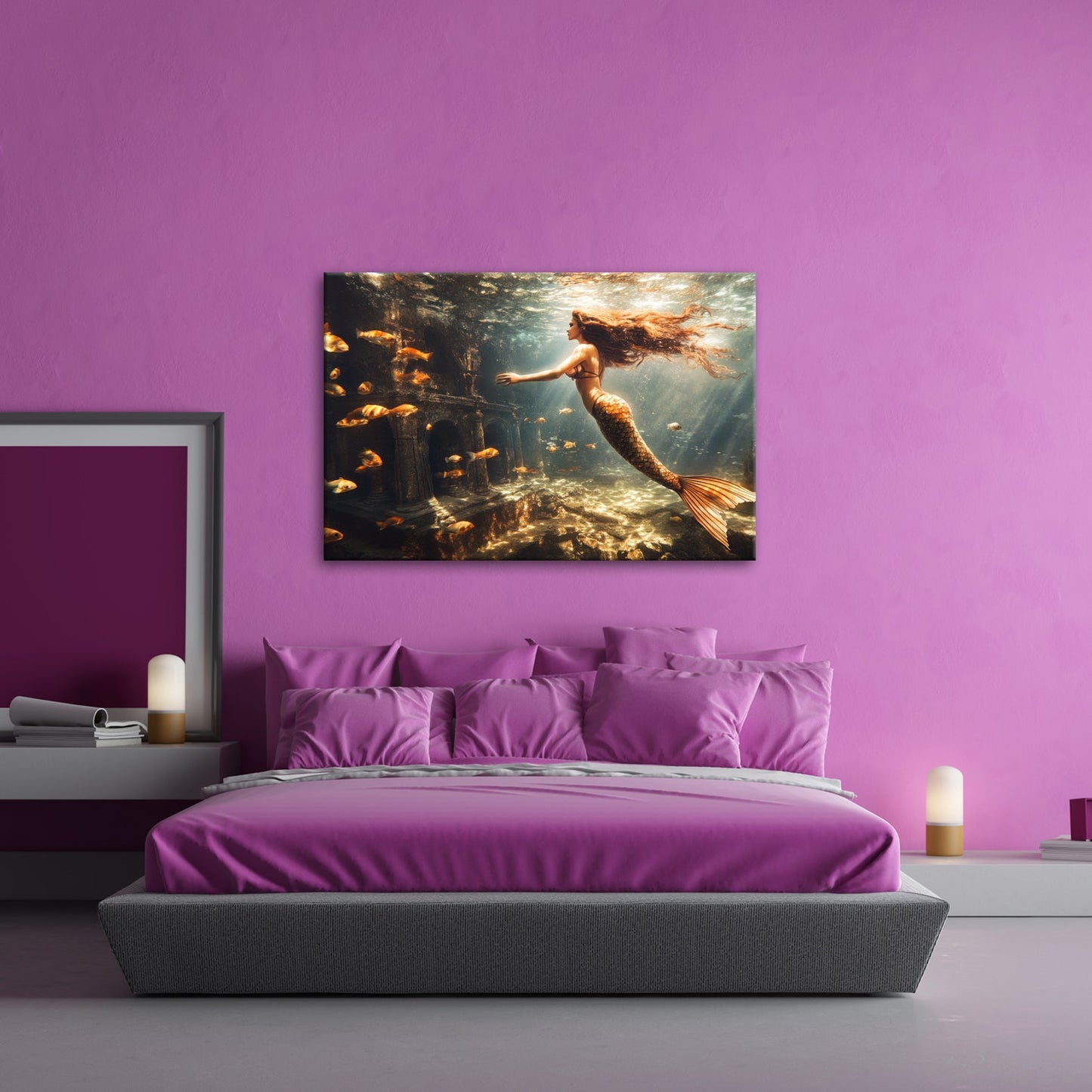 Leinwandbild Meerjungfrau im magischen Unterwasserlicht XXL – Fantasy Wandbild - deyoli