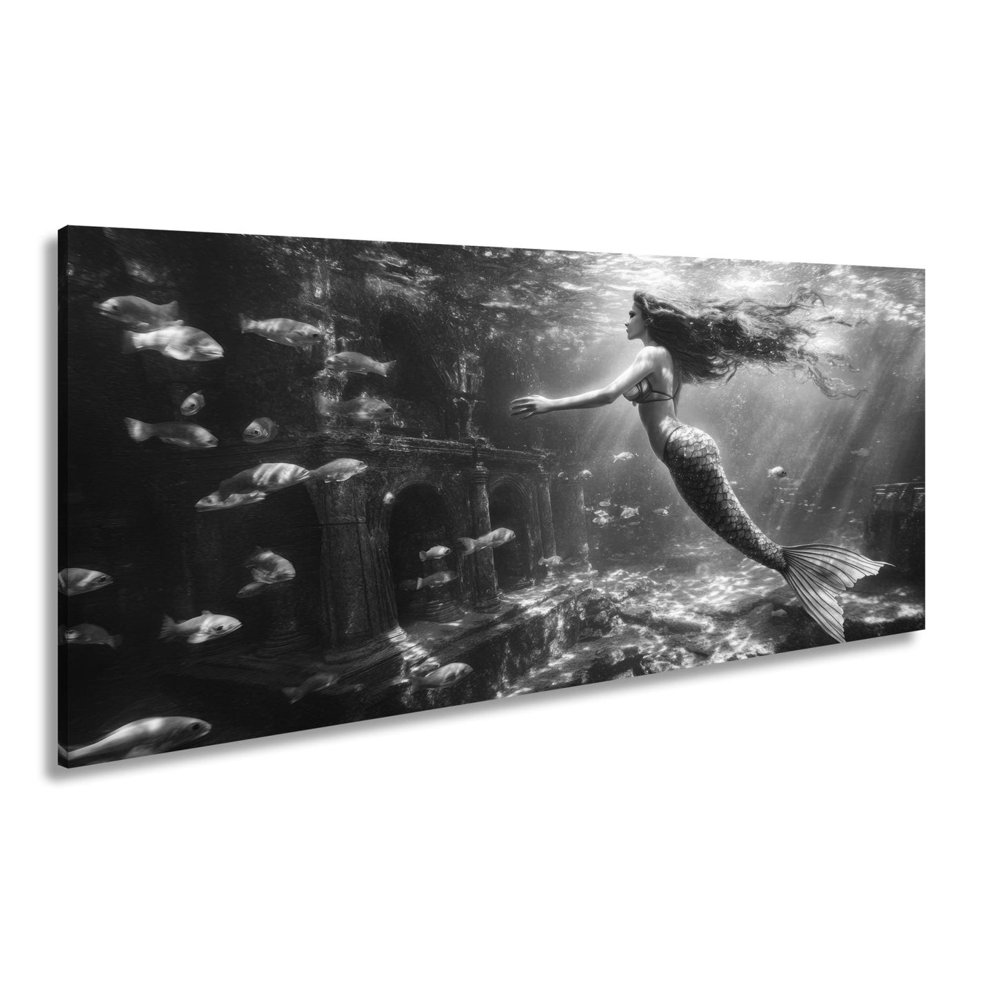 Leinwandbild Meerjungfrau im magischen Unterwasserlicht XXL – Fantasy Wandbild - deyoli
