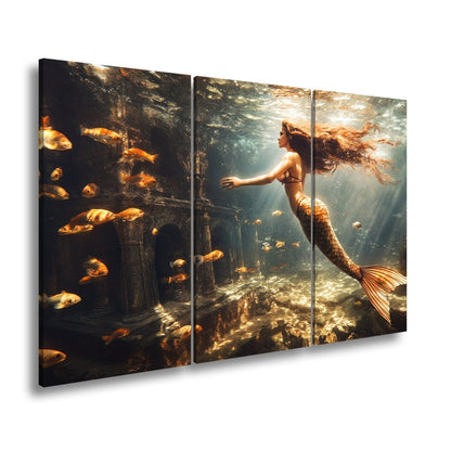 Leinwandbild Meerjungfrau im magischen Unterwasserlicht XXL – Fantasy Wandbild - deyoli