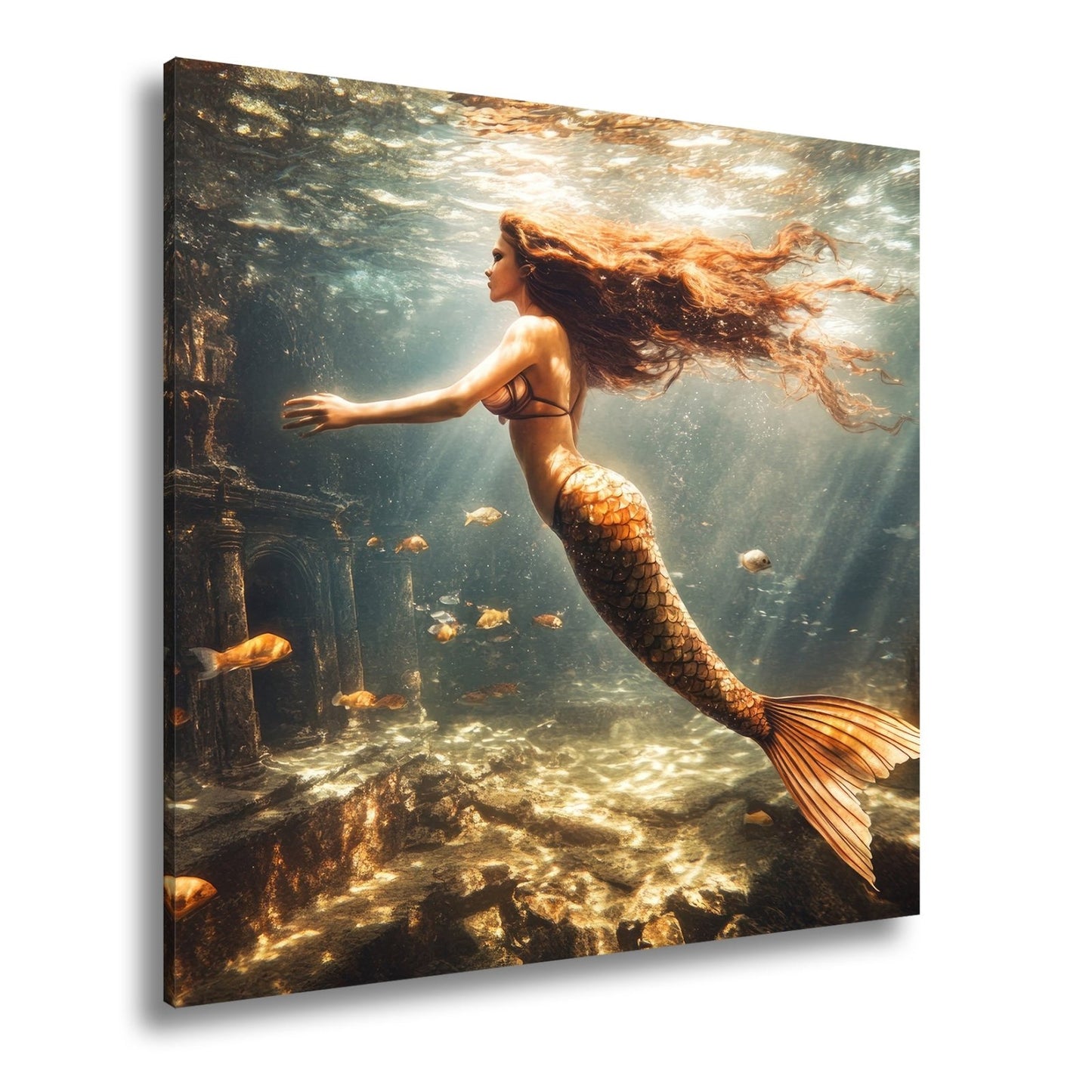 Leinwandbild Meerjungfrau im magischen Unterwasserlicht XXL – Fantasy Wandbild - deyoli