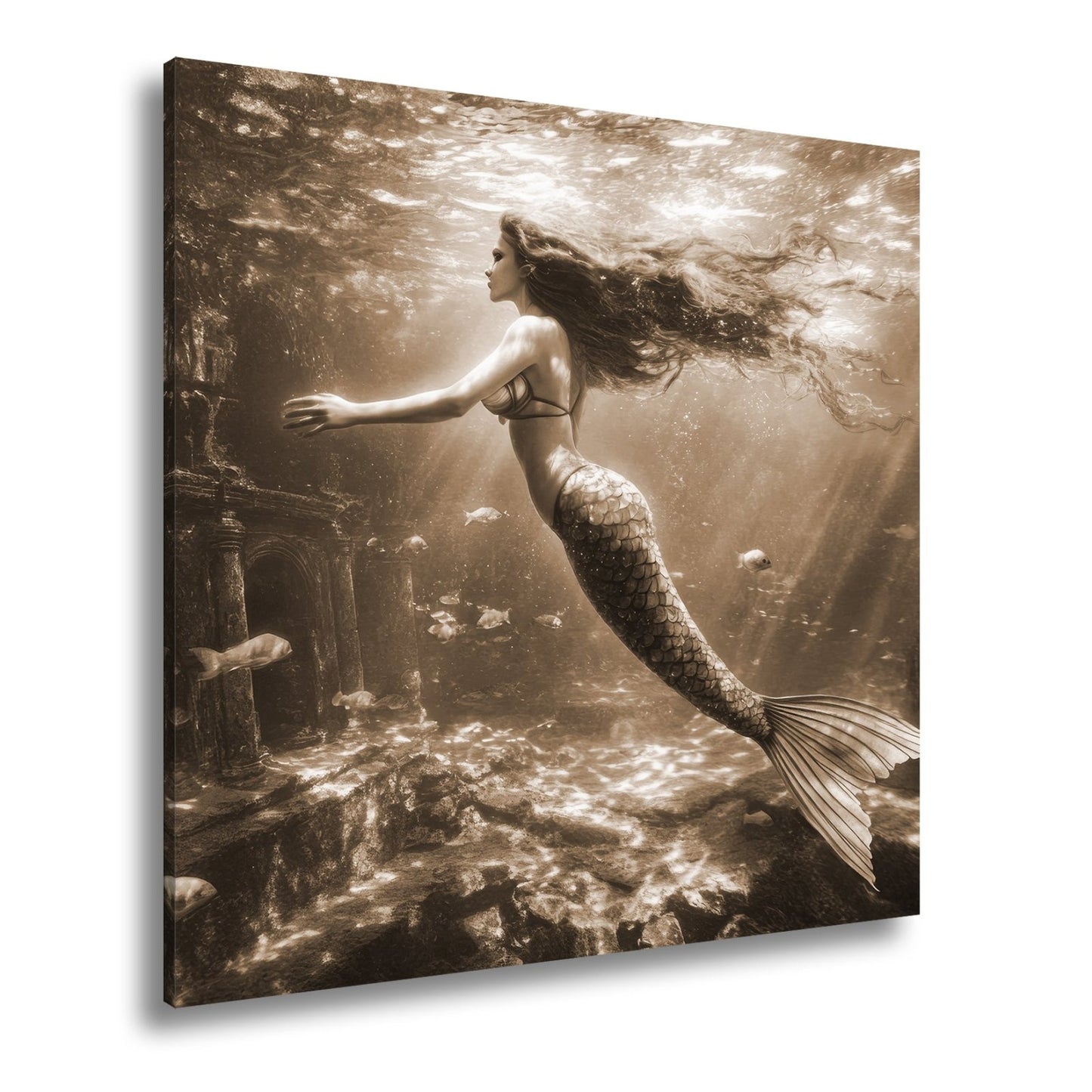 Leinwandbild Meerjungfrau im magischen Unterwasserlicht XXL – Fantasy Wandbild - deyoli