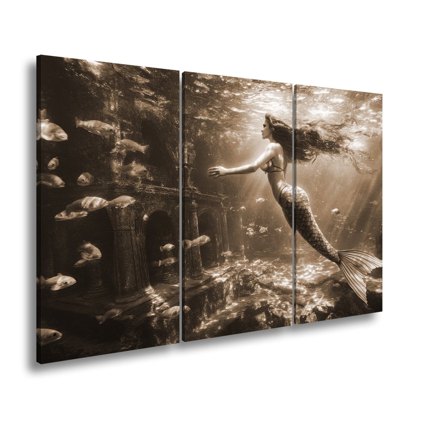 Leinwandbild Meerjungfrau im magischen Unterwasserlicht XXL – Fantasy Wandbild - deyoli