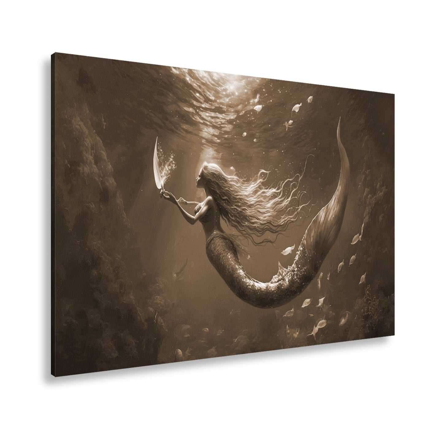Leinwandbild Meerjungfrau im schimmernden blauen Licht XXL – Fantasy Wandbild - deyoli