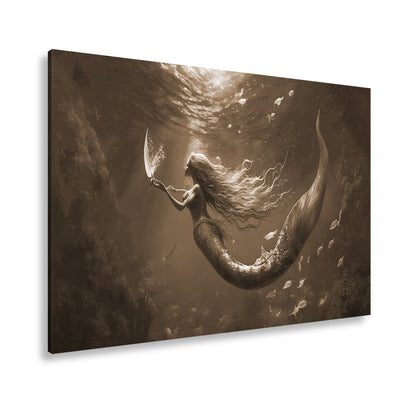 Leinwandbild Meerjungfrau im schimmernden blauen Licht XXL – Fantasy Wandbild - deyoli