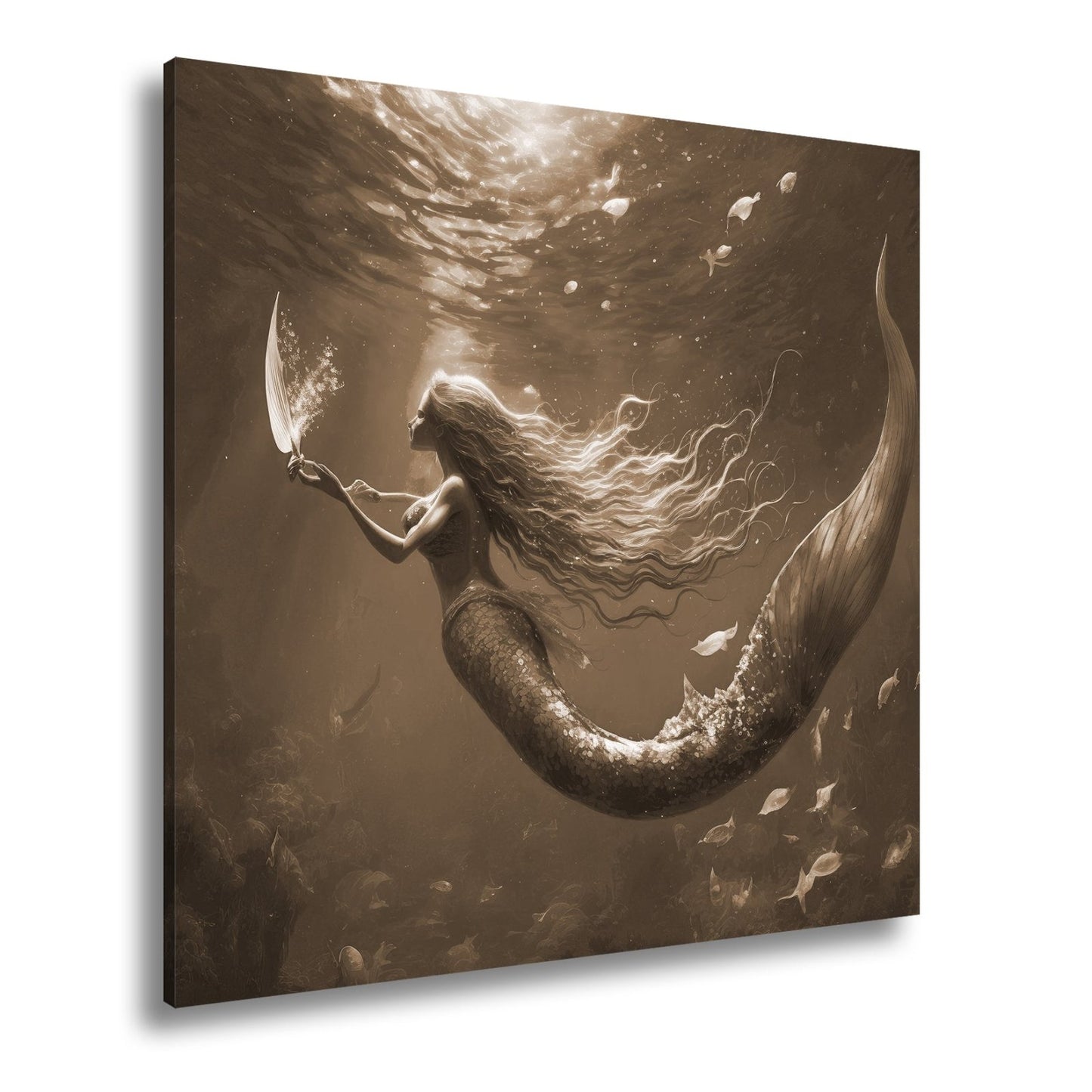 Leinwandbild Meerjungfrau im schimmernden blauen Licht XXL – Fantasy Wandbild - deyoli
