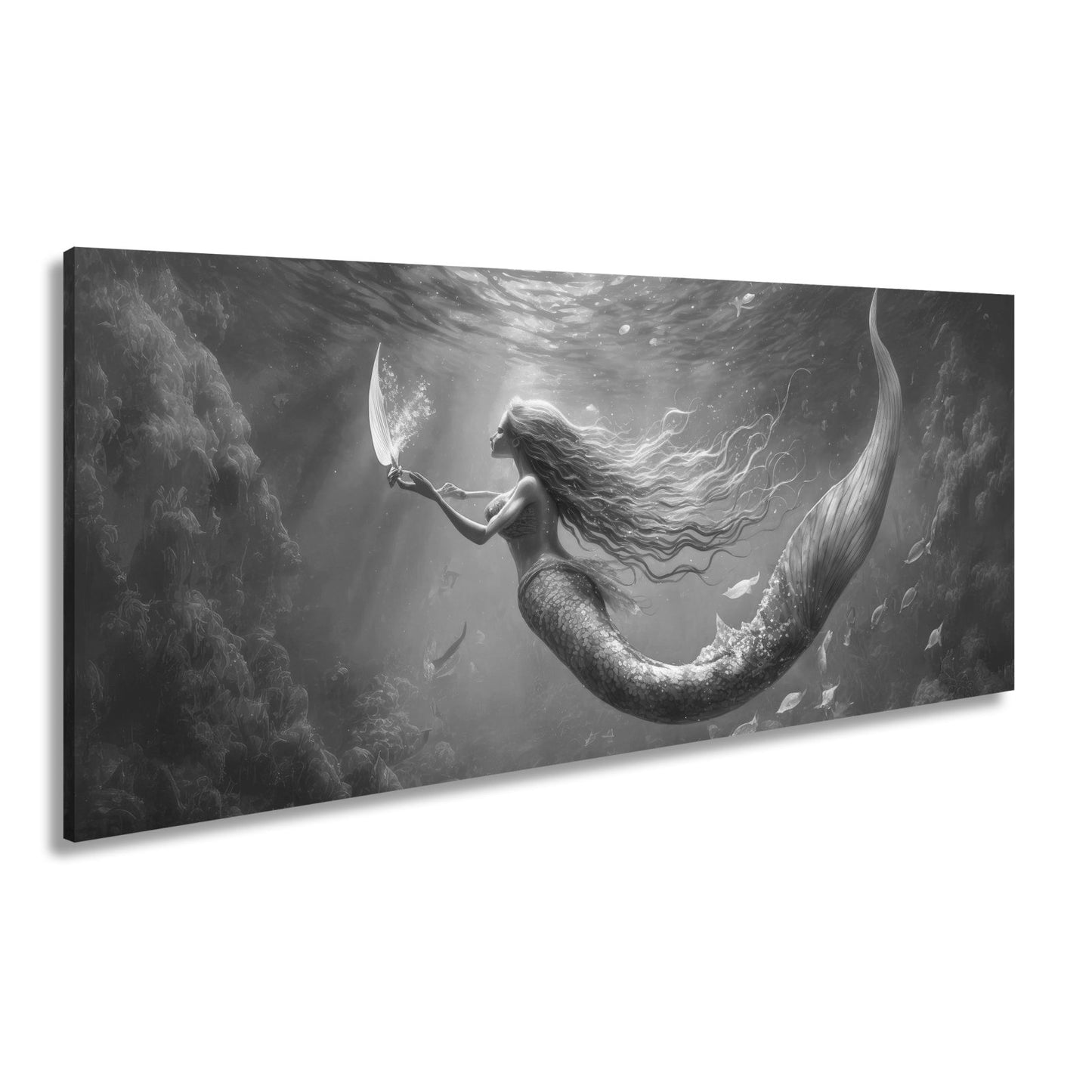 Leinwandbild Meerjungfrau im schimmernden blauen Licht XXL – Fantasy Wandbild - deyoli