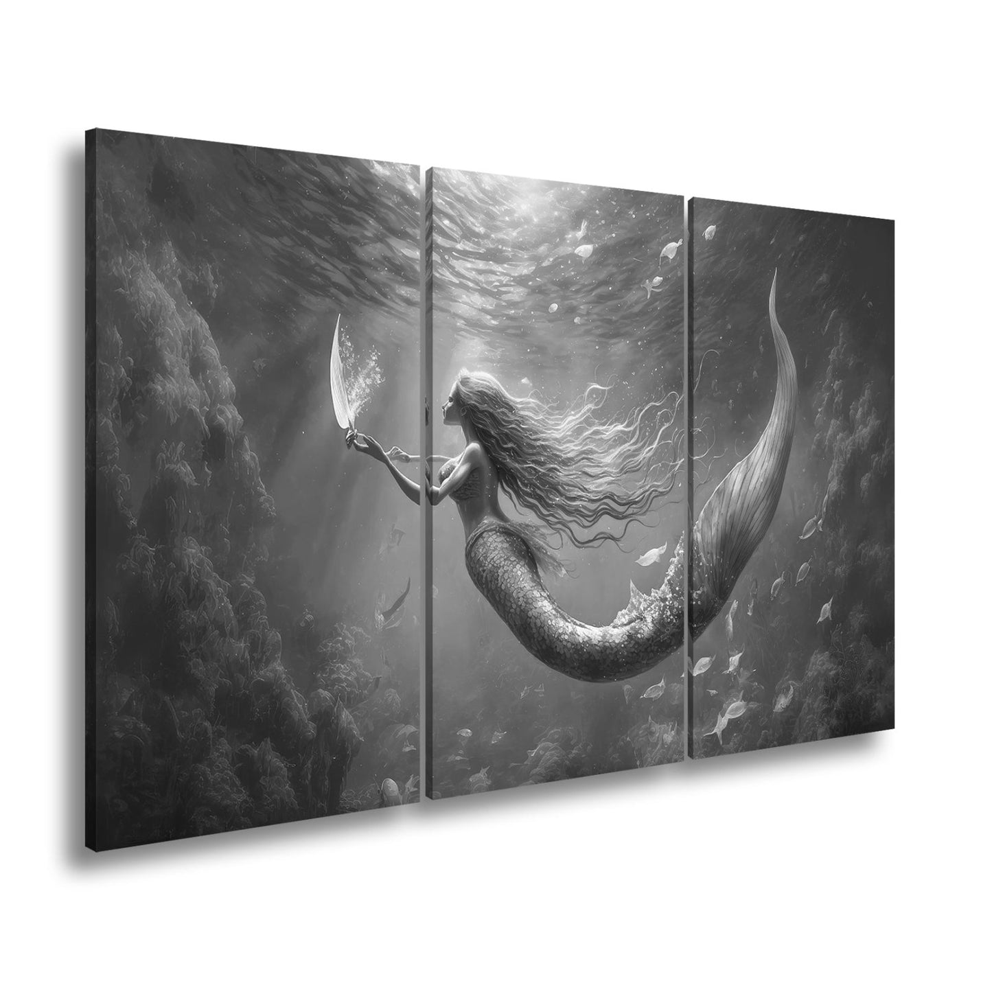 Leinwandbild Meerjungfrau im schimmernden blauen Licht XXL – Fantasy Wandbild - deyoli