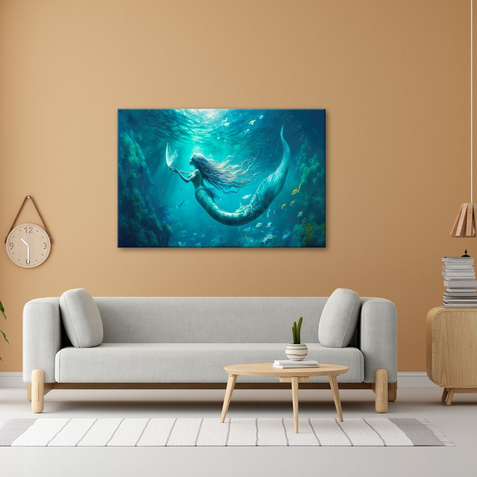 Leinwandbild Meerjungfrau im schimmernden blauen Licht XXL – Fantasy Wandbild - deyoli