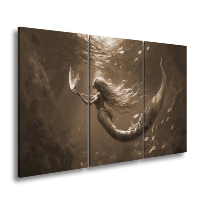 Leinwandbild Meerjungfrau im schimmernden blauen Licht XXL – Fantasy Wandbild - deyoli