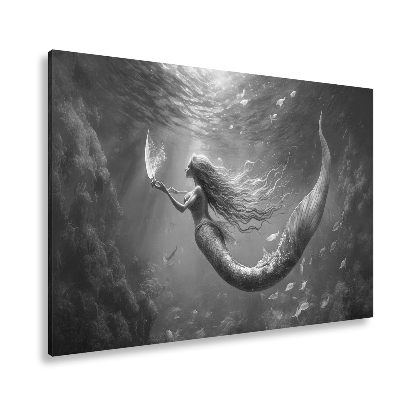 Leinwandbild Meerjungfrau im schimmernden blauen Licht XXL – Fantasy Wandbild - deyoli