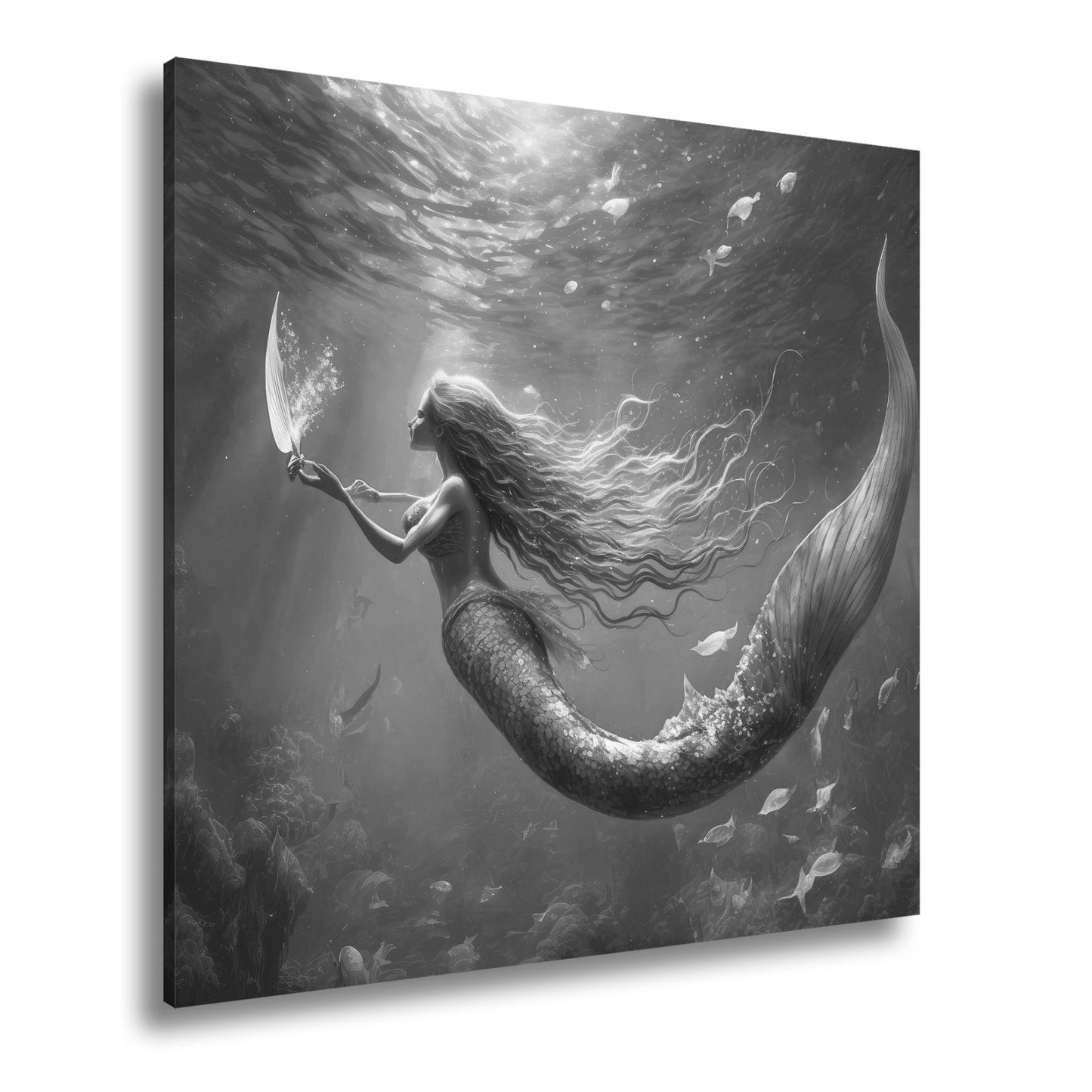 Leinwandbild Meerjungfrau im schimmernden blauen Licht XXL – Fantasy Wandbild - deyoli