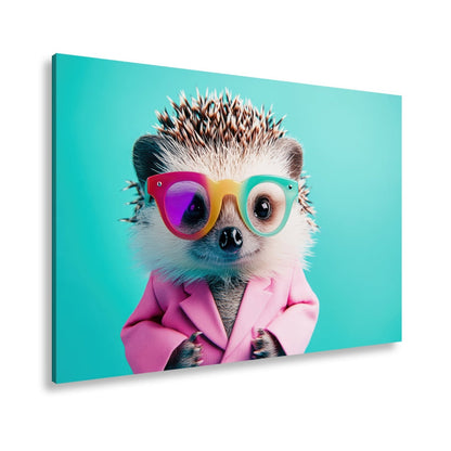 Leinwandbild Mode trifft Stachel – Igel rockt Brille und pinkes Sakko. - deyoli