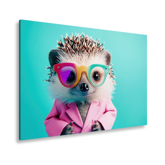 Leinwandbild Mode trifft Stachel – Igel rockt Brille und pinkes Sakko. - deyoli