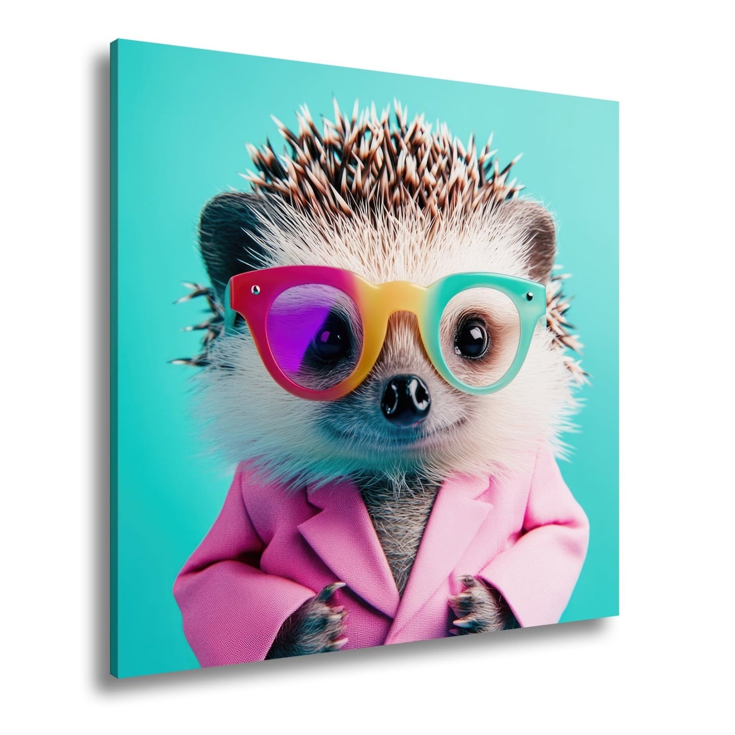 Leinwandbild Mode trifft Stachel – Igel rockt Brille und pinkes Sakko. - deyoli